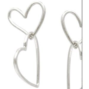 Ruff-Skch Double Heart Dangle Earrings Silver NWT
